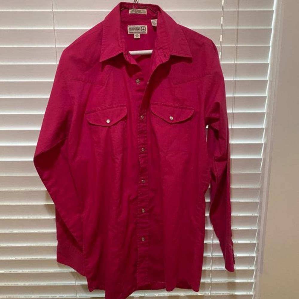 Sheplers Mens Western Fit Pearl Snap Shirt Magenta Pink Long Sleeve Medium